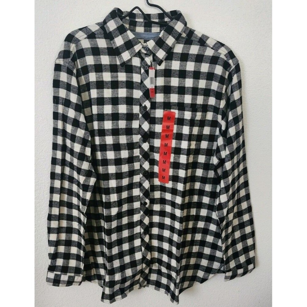 Lands End Plaid Long Sleeve Button-Down Shirt Women's Size Medium Black NWT  C5